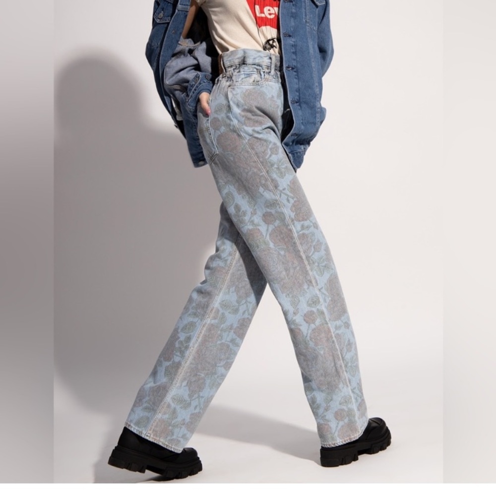 Ganni x Levis Floral Print Hi Rise Straight Leg Jeans NEW